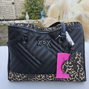 Betsey Johnson Quilted Black and Leopard Tote